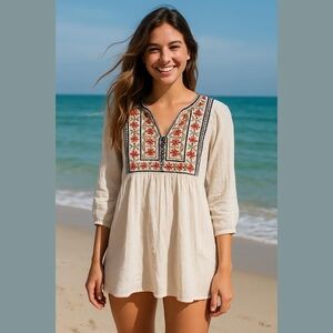 Embroidered White Tunic Top